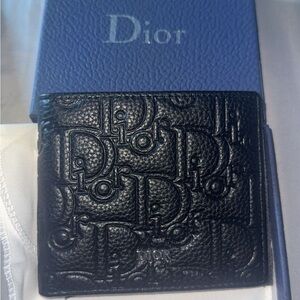 Dior Embossed Black Leather Card Holder